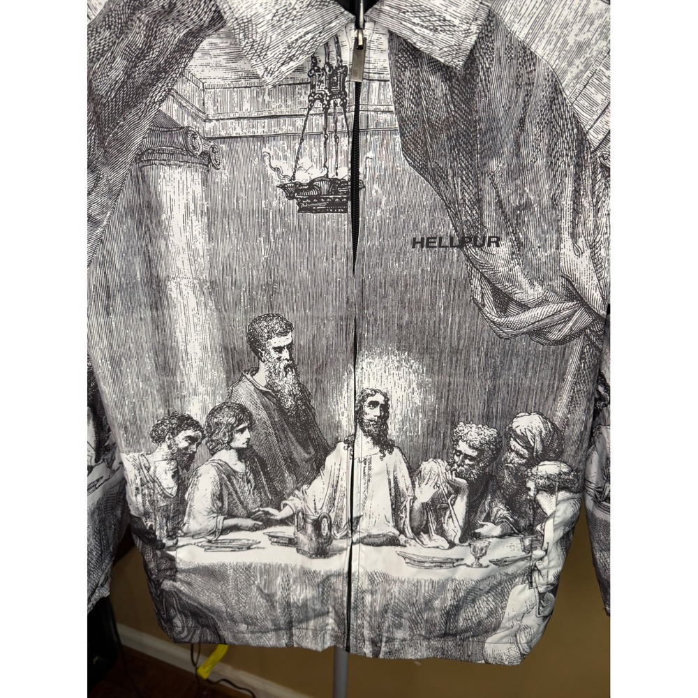 Hellpur Mens Last Supper Graphic Full Zip Jacket Black White Art Print Medium